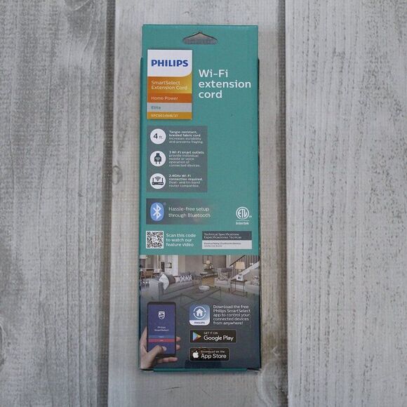 NEW Philips 4' Smart Plug 3-Outlet Extension Cord - White - Picture 3 of 4